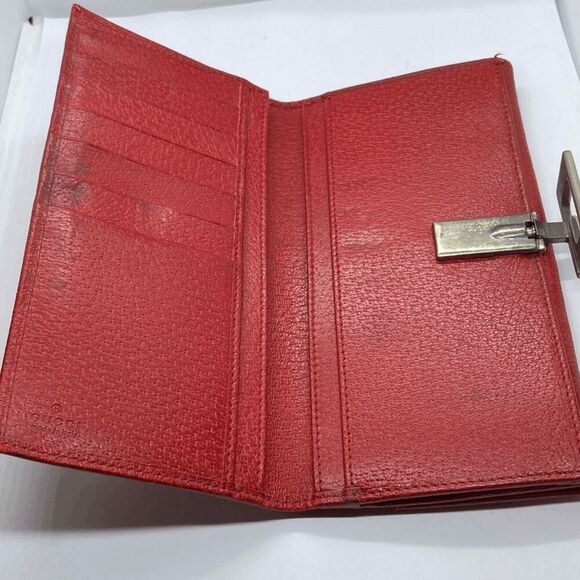 Vintage Gucci Authentic Red Leather Long Slim Wallet w/ Light Wear - Picture 7 of 12